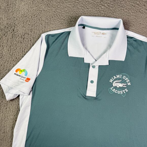 Lacoste Miami Open Tennis Polo Shirt Mens Large (5) Green Teal Snap Button - Picture 1 of 13